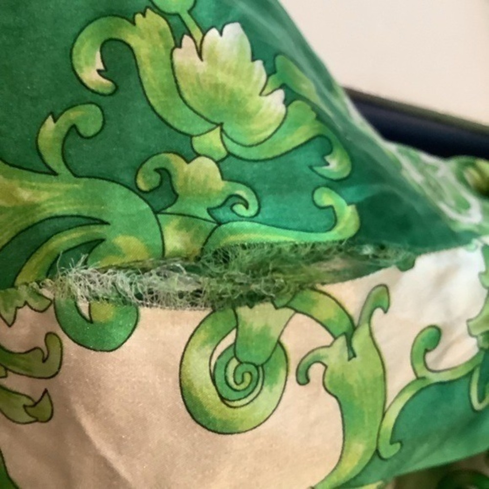 Vintage 100% Silk Green Baroque Medusa Print Button Front Vest Cinch Back XL - Picture 3 of 9